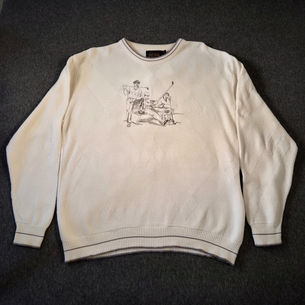 Vintage Fairway Sport Knit Sweater Mens 100% Cotton Golf‎ Graphic Fathers Day